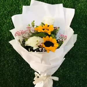 Sunflower & White Rose Mixed Bouquet